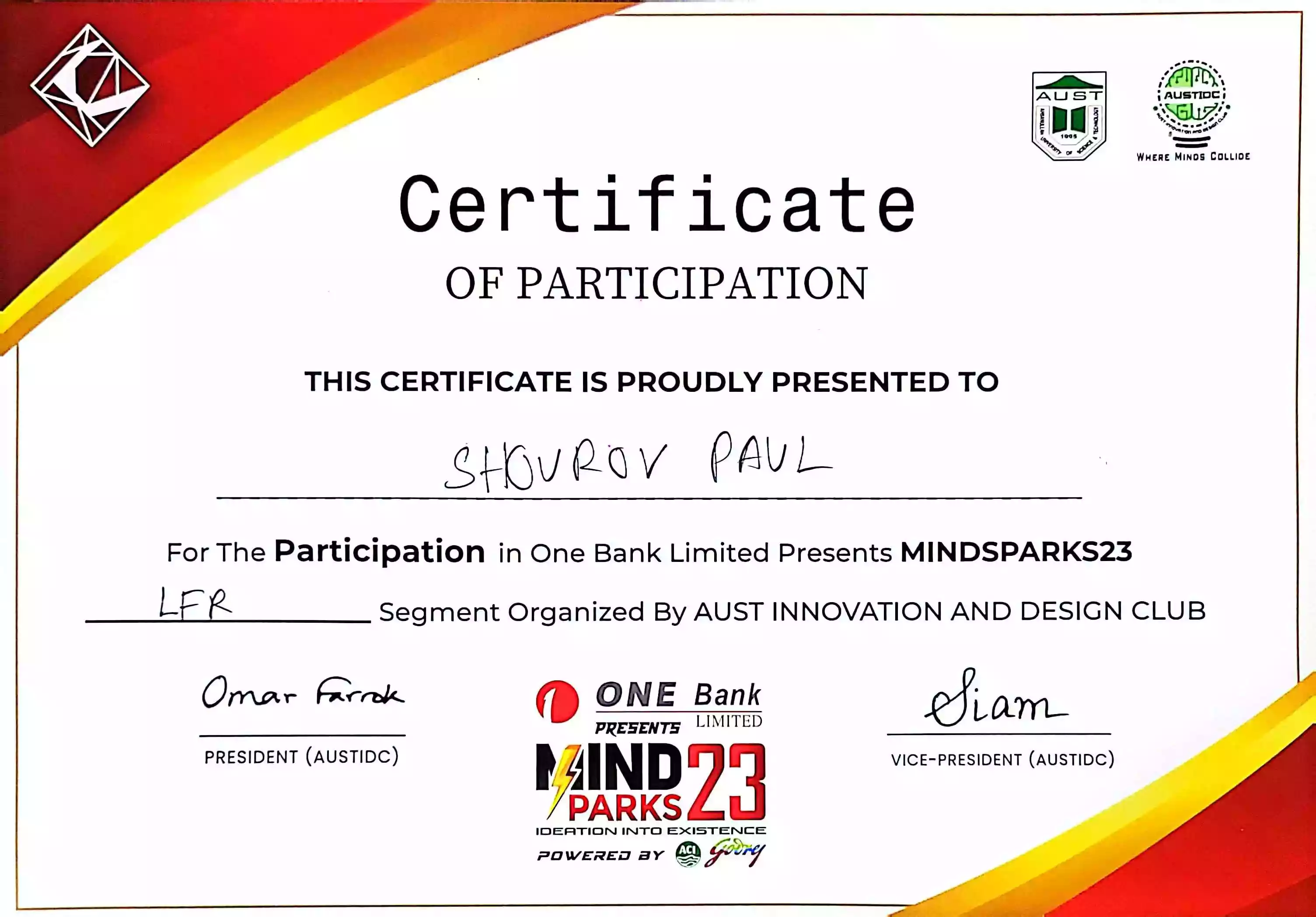 Certificate of Participation - LFR Segment